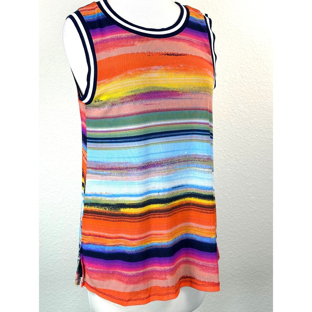 Boston Proper‎ Mesh Tank Top M Colorful Stripe Layered Sleeveless - Picture 3 of 14
